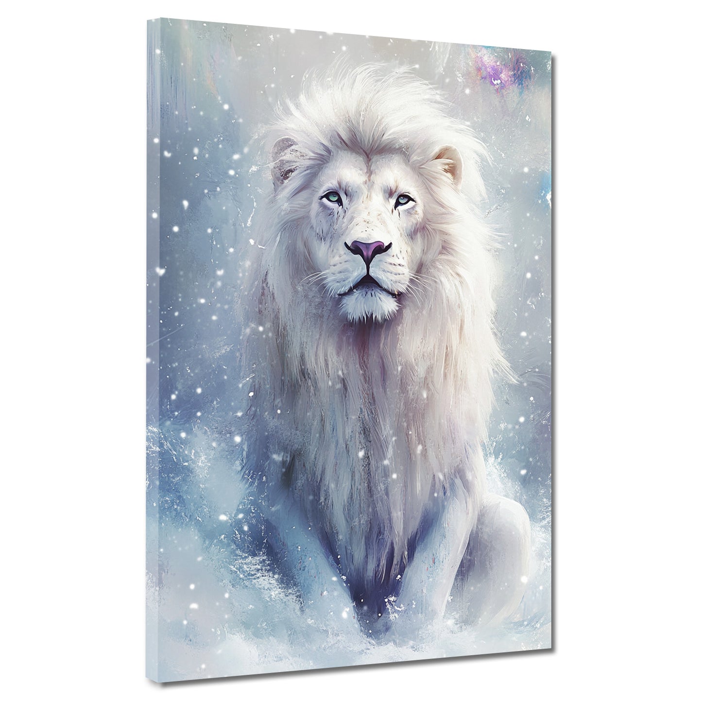 Quadro leone bianco maestoso invernale