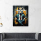 Quadro lupo astratto in abito in poltrona black style
