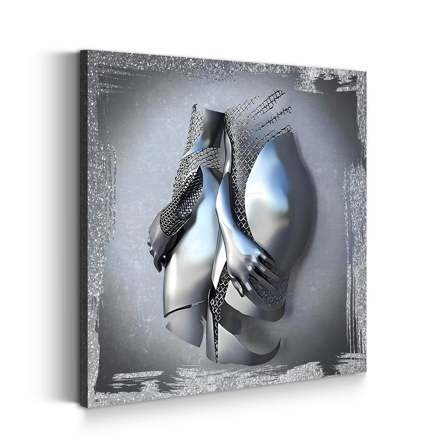 Quadro moderno 2 corpi figure stile metallo arte da parete in metallo stile argento