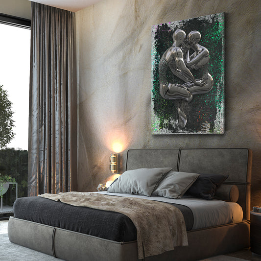 Quadro moderno 2 figure stile metallo colour pop art arte metallica