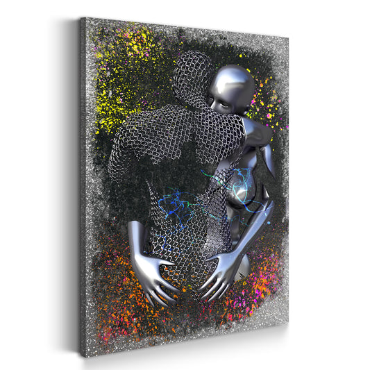 Quadro moderno 2 figure stile metallo pop art arte moderna metallica