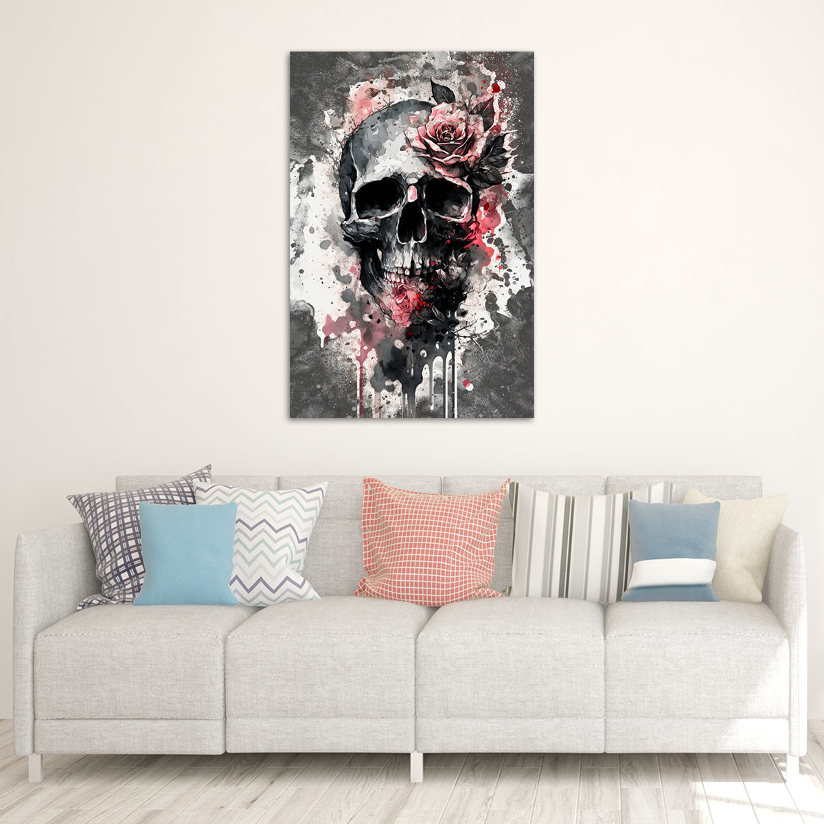 Quadro stampa su tela moderno Abstract Skull Flower Style