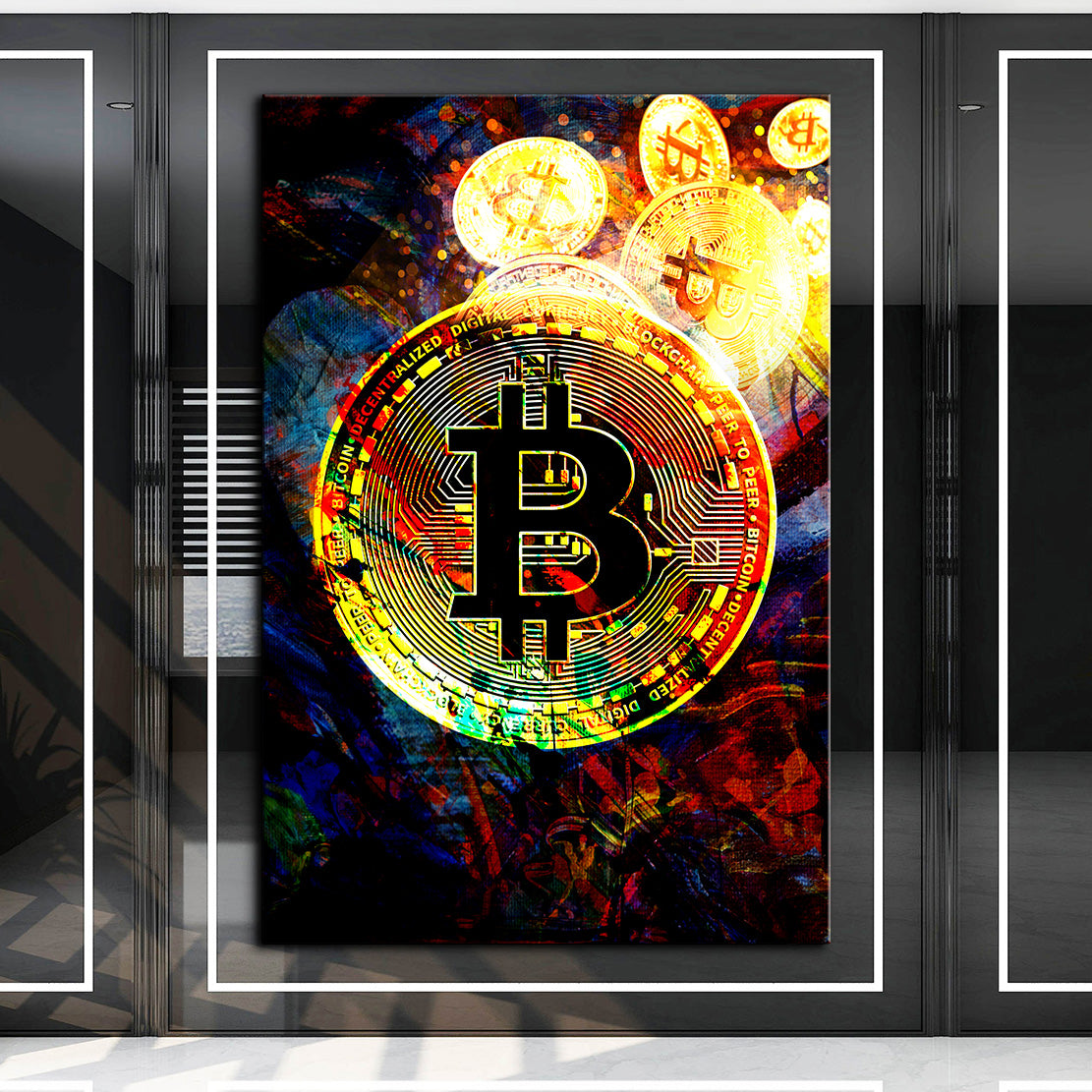 Quadro stampa su tela moderno Bitcoin Abstract Colour, Criptovalute, Trading & Borsa
