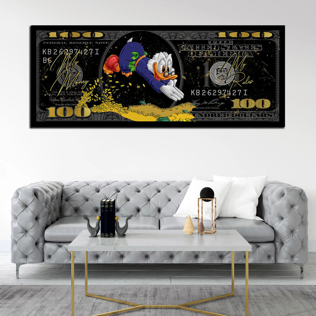 Quadro moderno Comic, Dollar Duck My Money my Rules