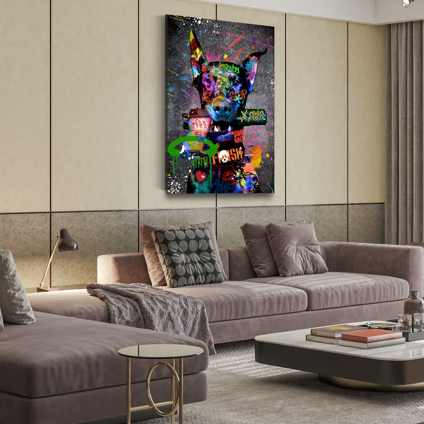Quadro stampa su tela moderno Dobermann Graffiti Street Art Style