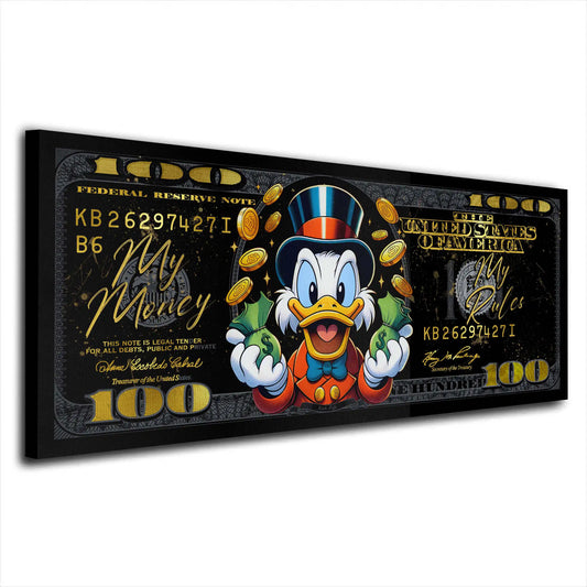 Quadro moderno Dollar Duck My Money My Rules Black