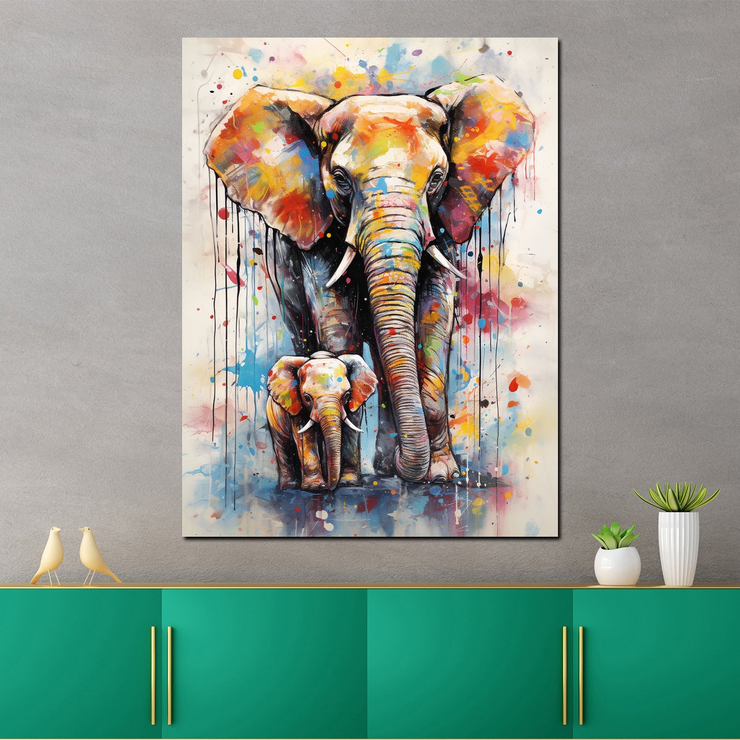 Quadro moderno Elefante pop art con baby elefante