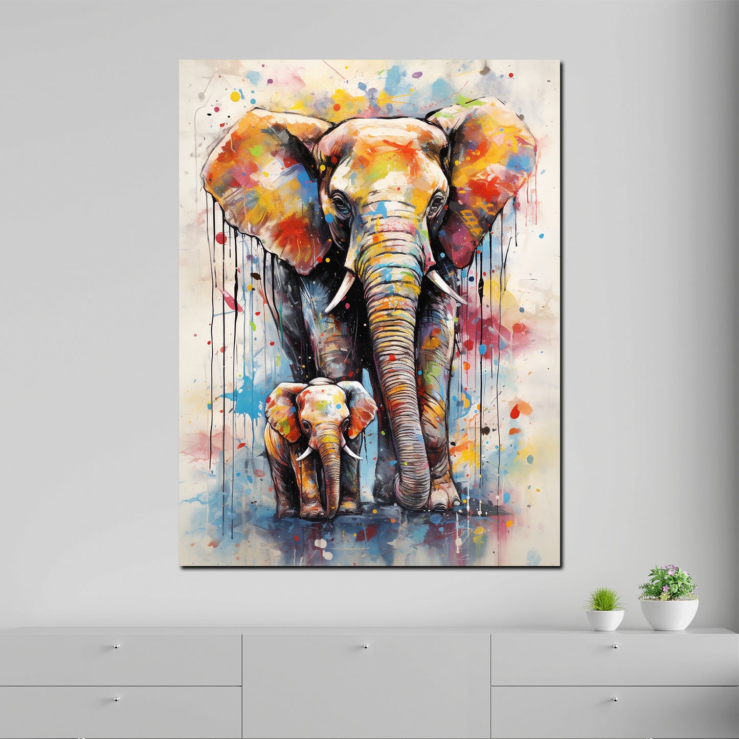 Quadro moderno Elefante pop art con baby elefante