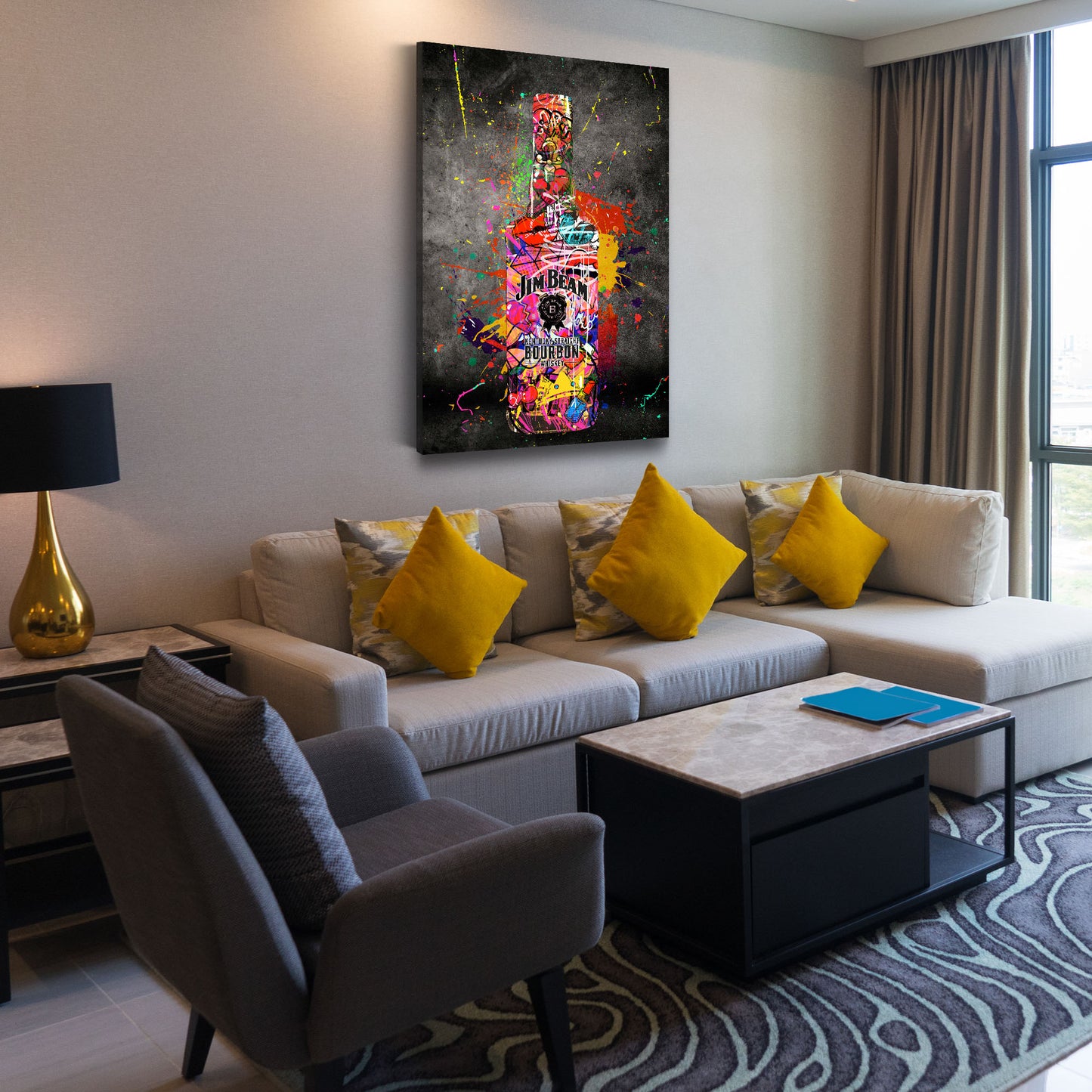 Quadro stampa su tela moderno Whiskey Graffiti Street Art Style