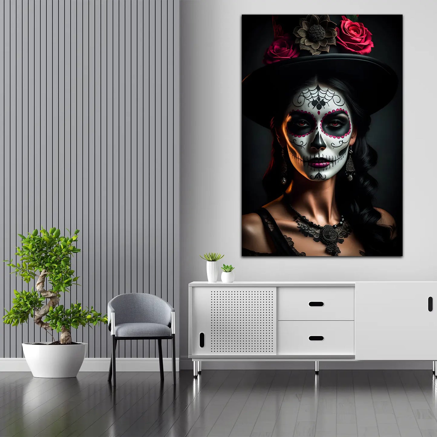 Quadro moderno La Catrina in un abito di pizzo