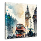 Quadro moderno London, Big Ben Autobus Watercolour