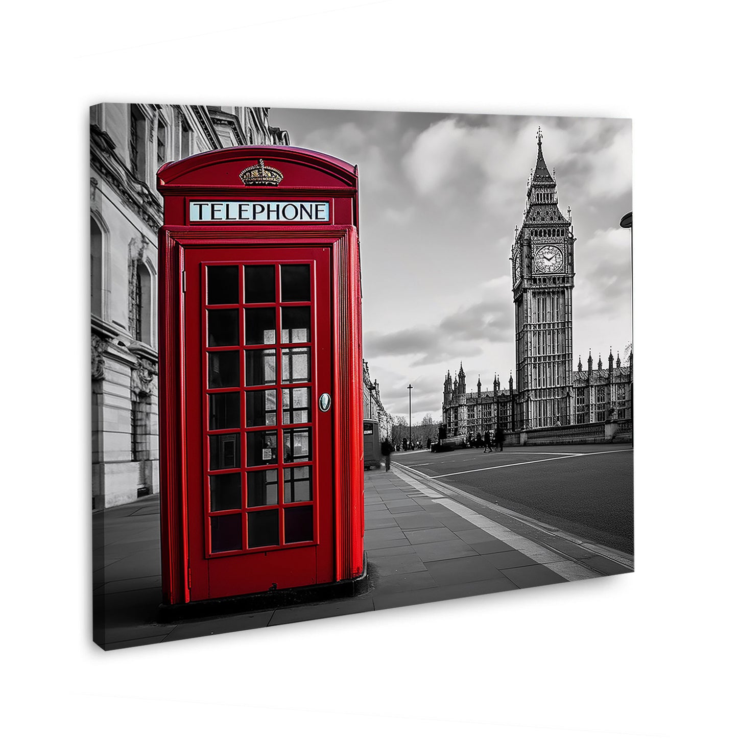 Quadro moderno Londra in bianco e nero con cabina telefonica rossa