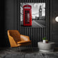 Quadro moderno Londra in bianco e nero con cabina telefonica rossa