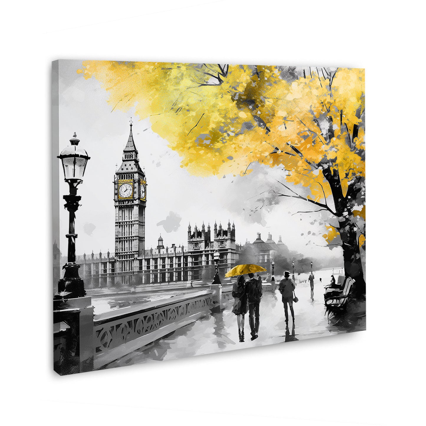 Quadro moderno Londta, Big Ben bianco nero, albero d'oro