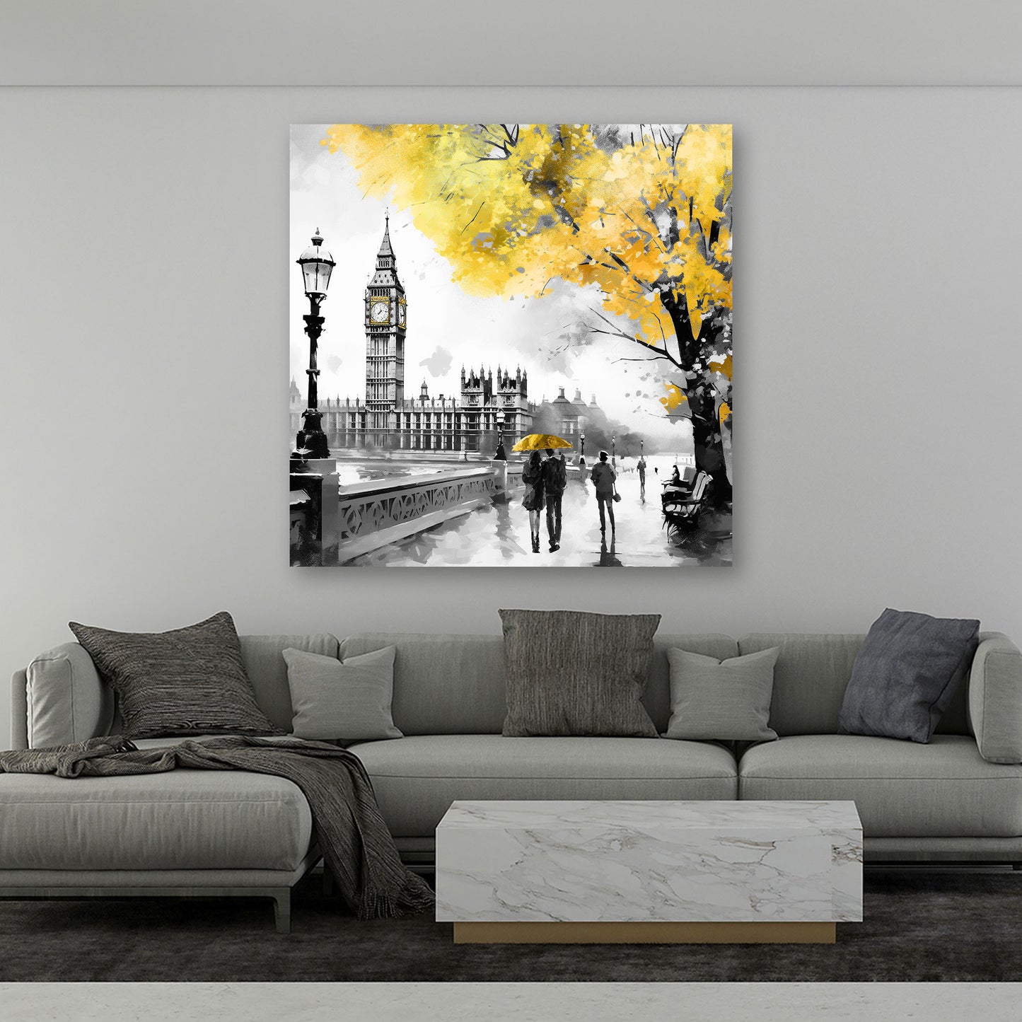 Quadro moderno Londta, Big Ben bianco nero, albero d'oro