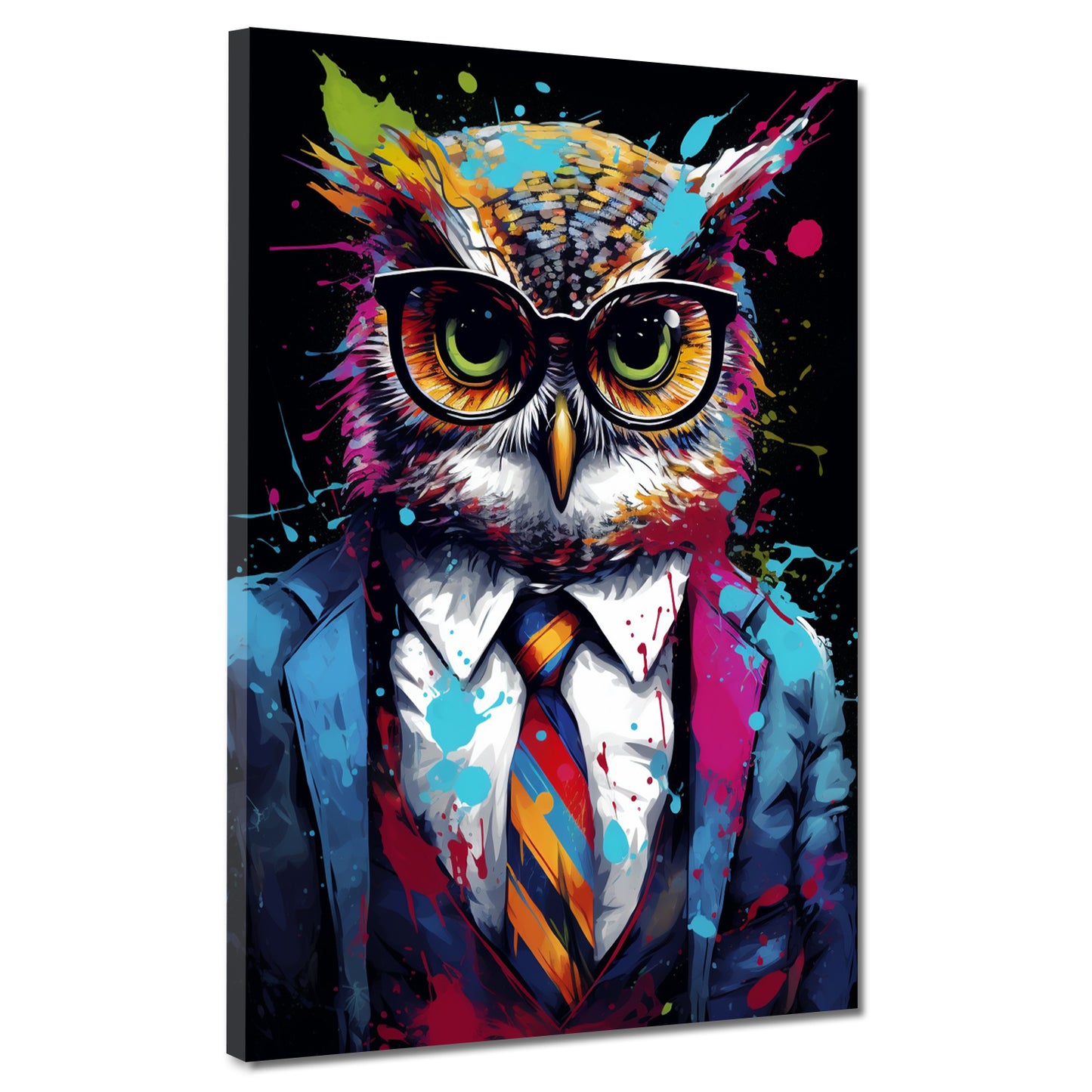 Quadro moderno Pop Art Gufo in giacca e cravatta Dark Mode