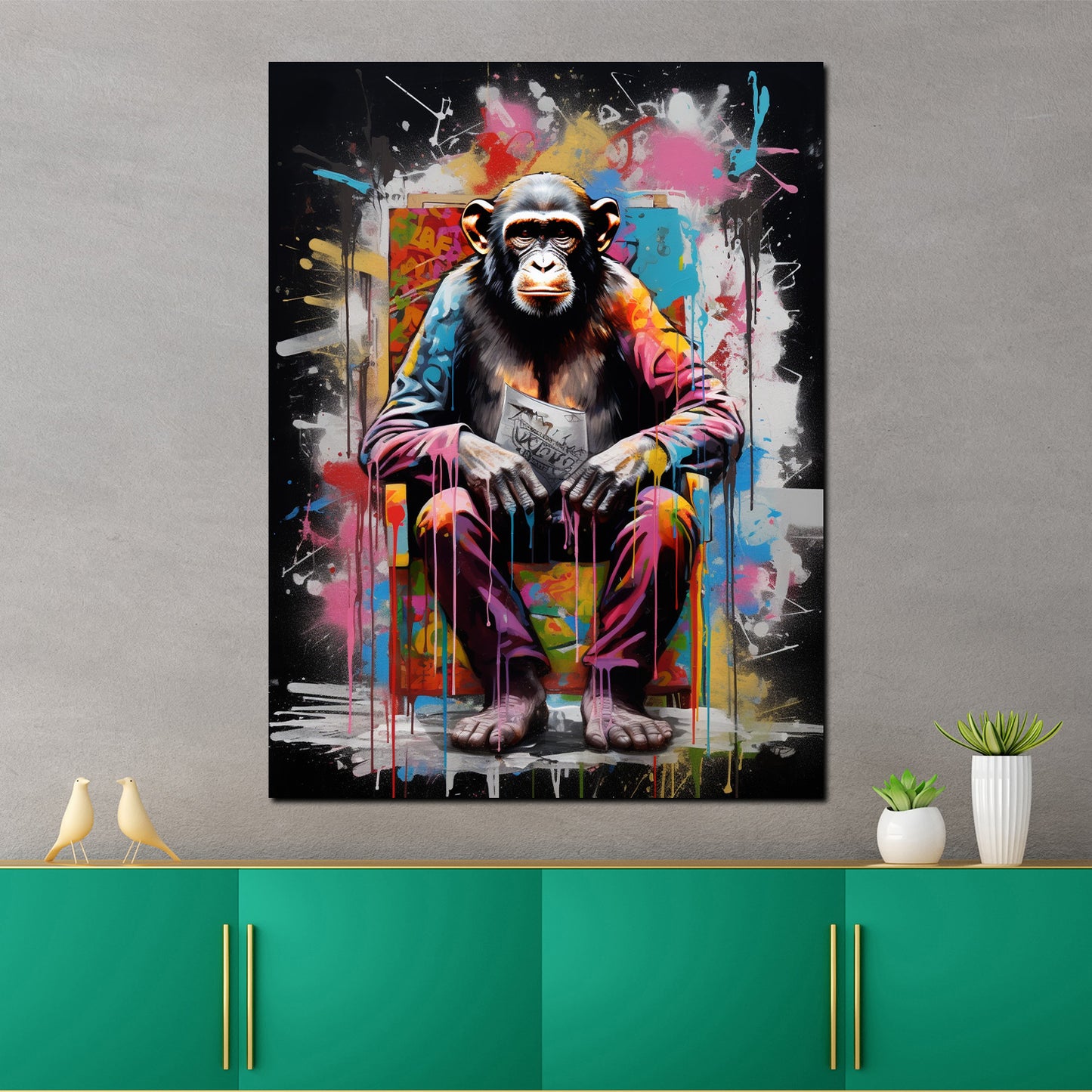 Quadro moderno Pop Art scimmia seduta Colour Splash