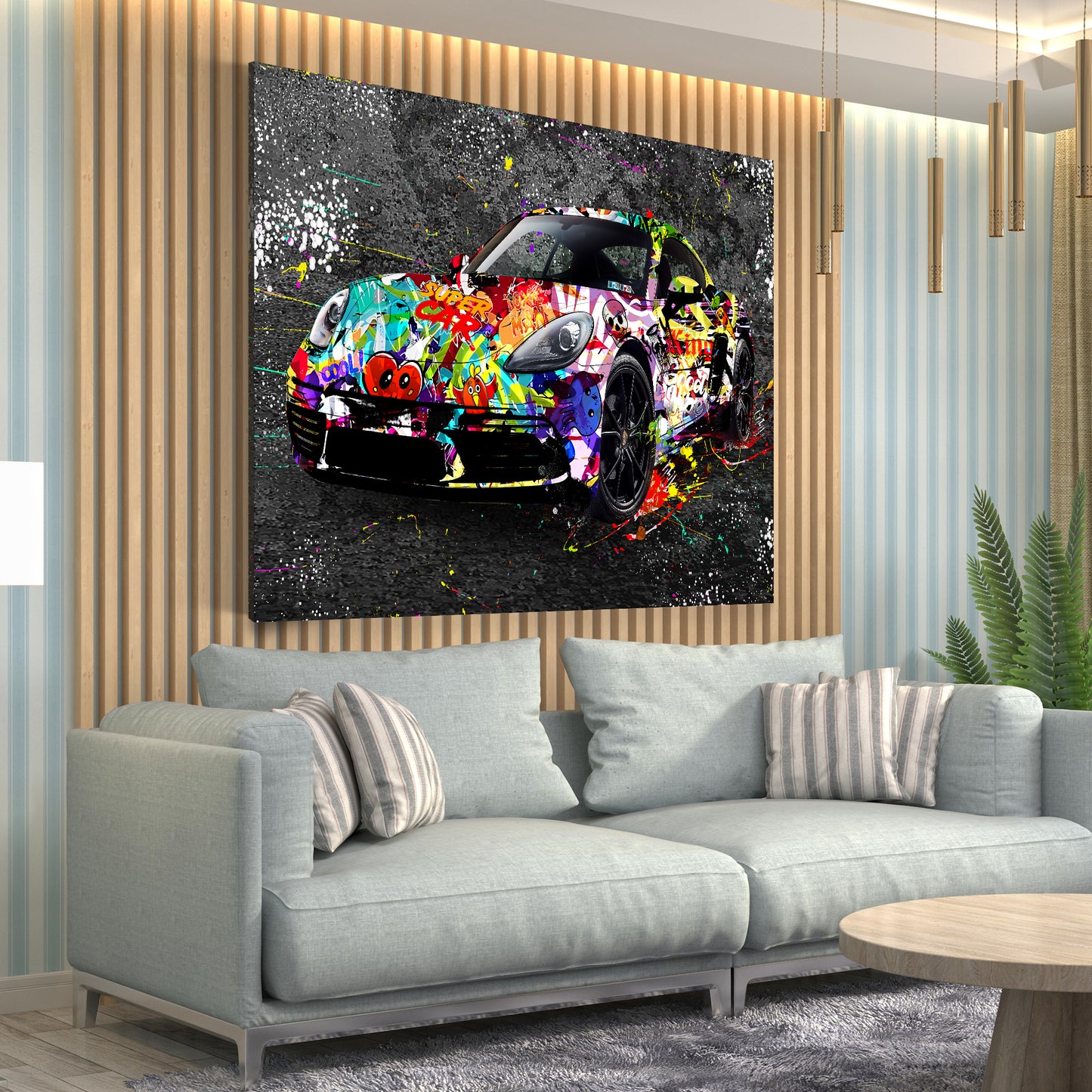 Quadro stampa su tela moderno Porsche Graffiti Street Art Style
