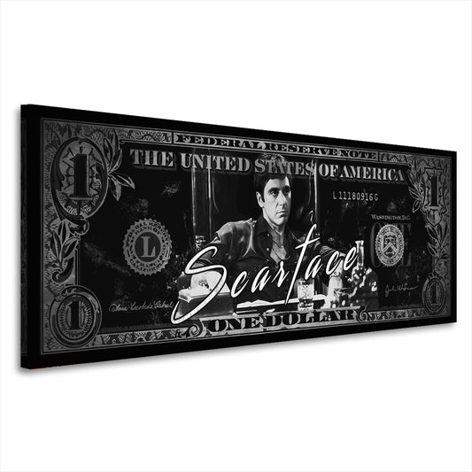 Quadro moderno Scarface bianco e nero banconota