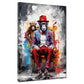 Quadro moderno Scimmia pop art con cappello e vestito seduta su una sedia