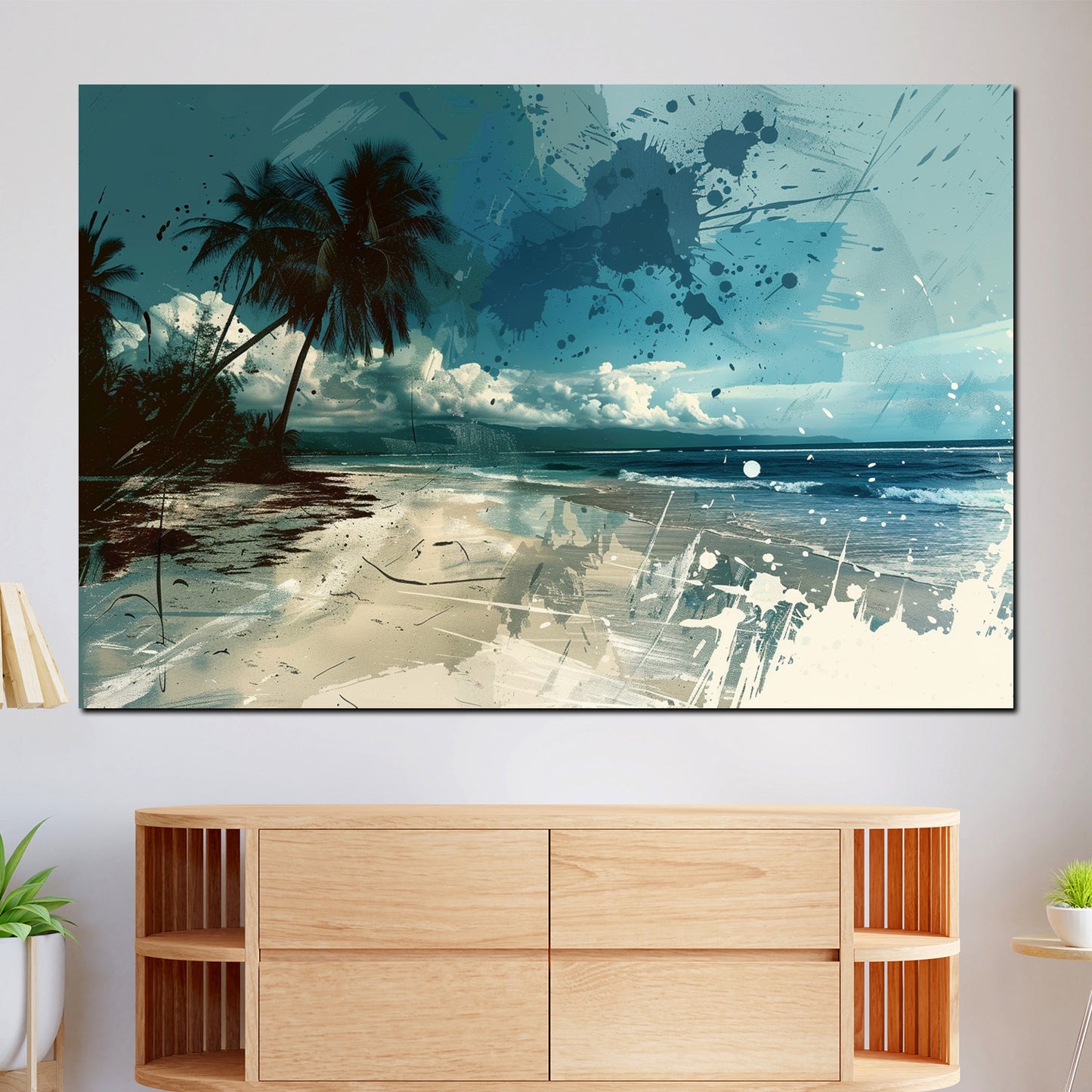 Quadro moderno Spiaggia astratta con palme e mare
