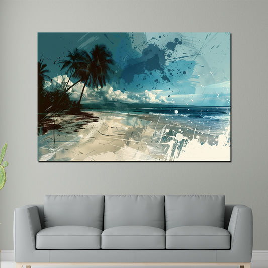 Quadro moderno Spiaggia astratta con palme e mare
