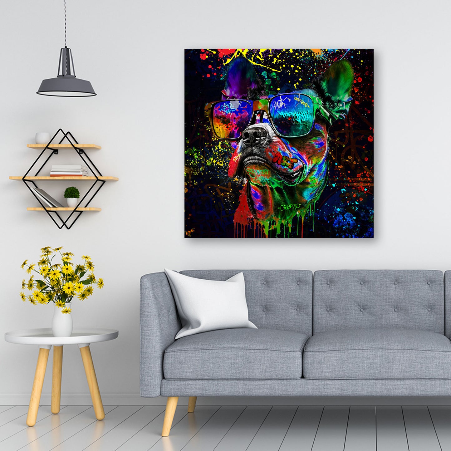 Quadro moderno Street Art Cane con occhiali da sole Pop Art