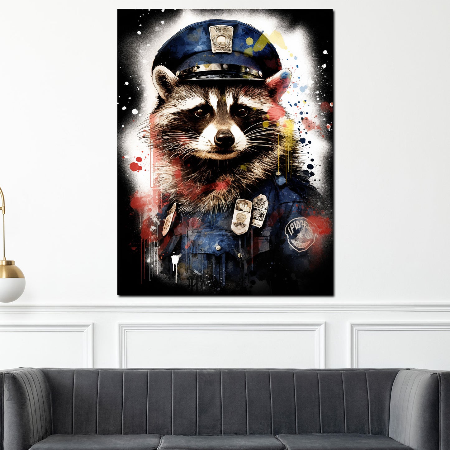 Quadro moderno Street Art Procione in uniforme di polizia