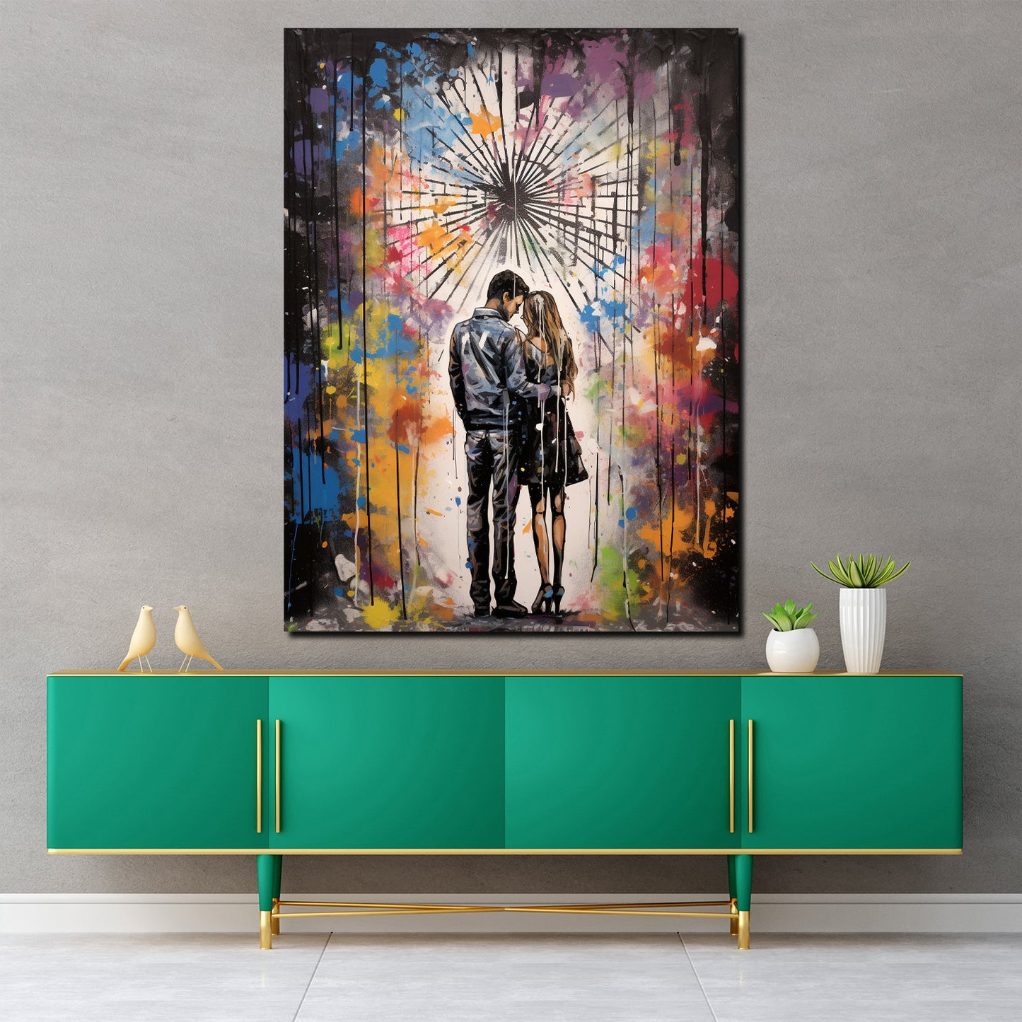 Quadro moderno Street Art coppia innamorata Colour Splash