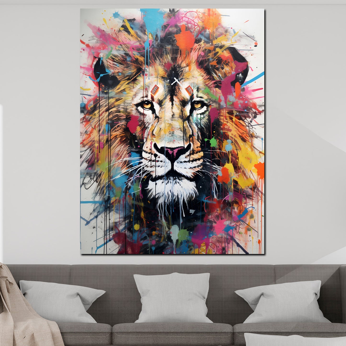 Quadro moderno Street Art testa di leone colour style