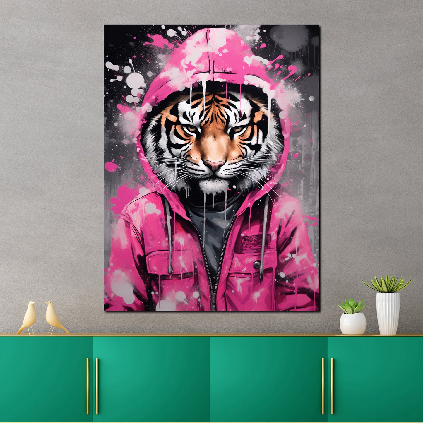 Quadro moderno Tigre in giacca rosa Pop Art