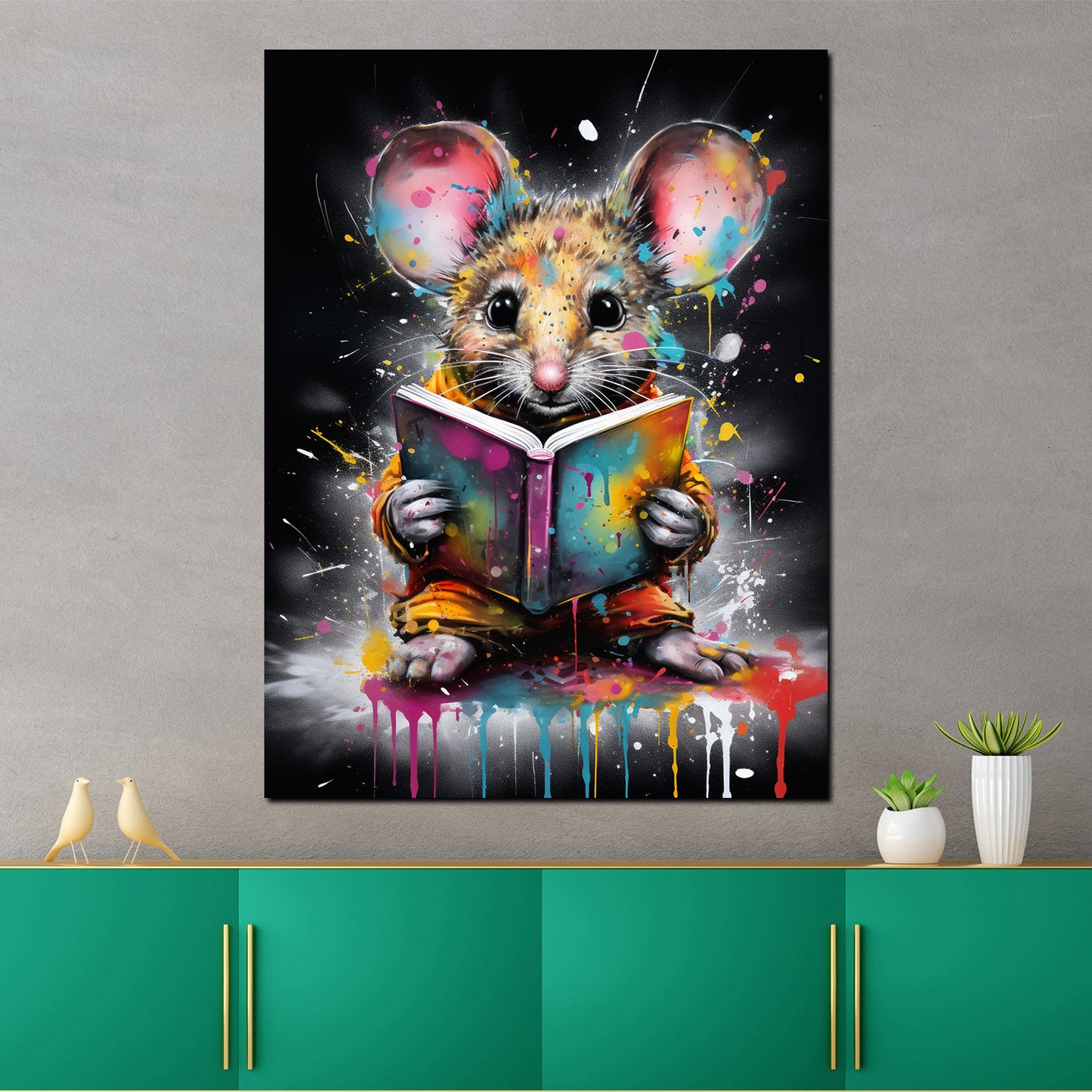 Quadro moderno Topo con libro colour splash