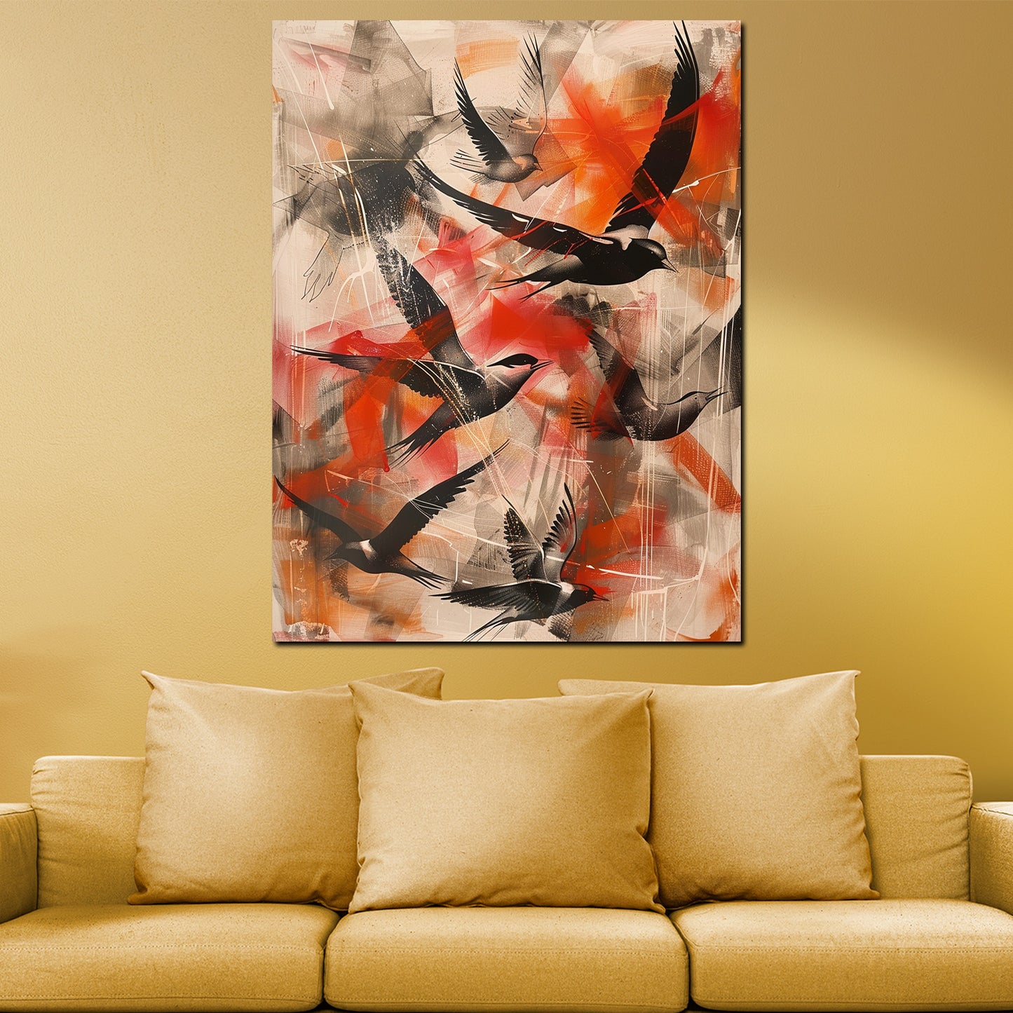 Quadro moderno Uccelli astratti in volo Red Style