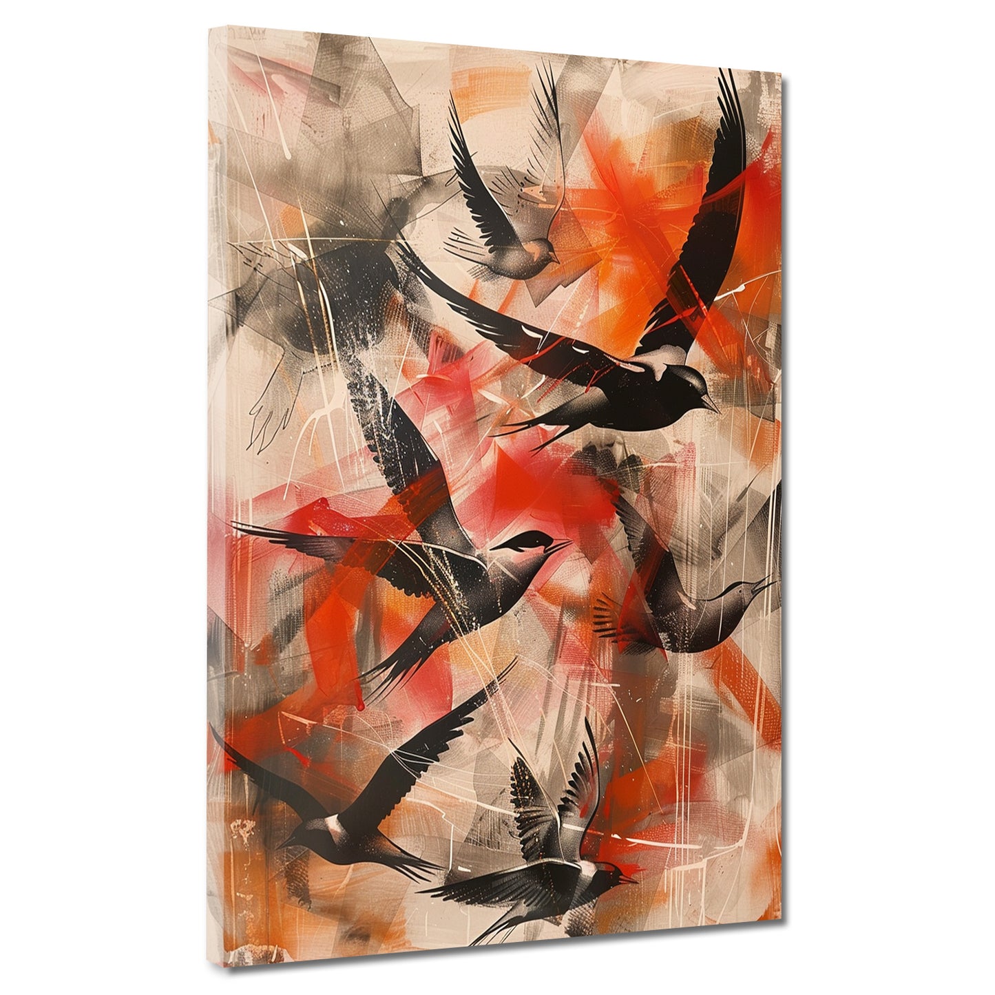 Quadro moderno Uccelli astratti in volo Red Style