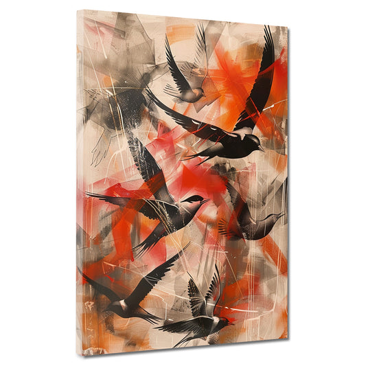 Quadro moderno Uccelli astratti in volo Red Style