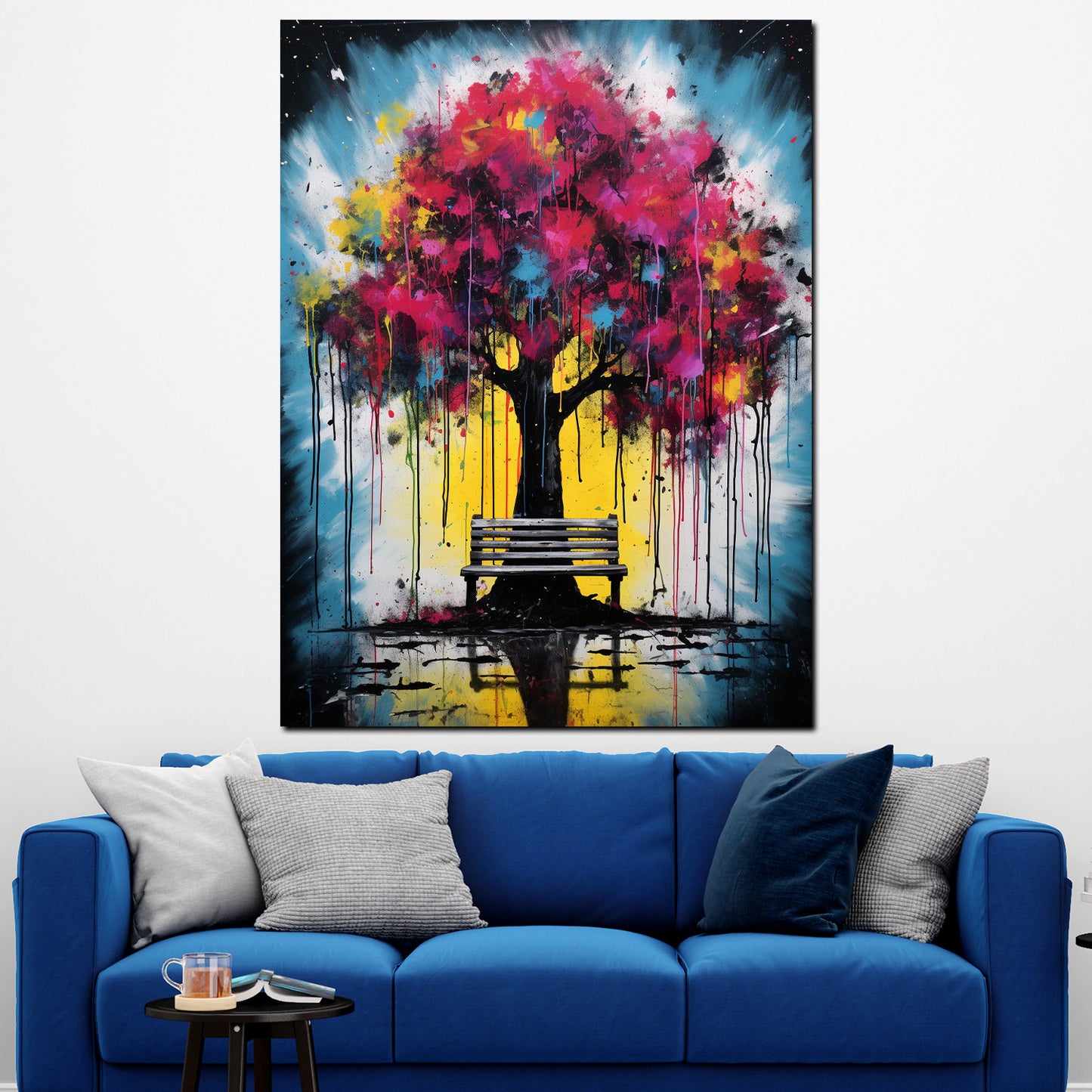 Quadro moderno albero con foglie rosa