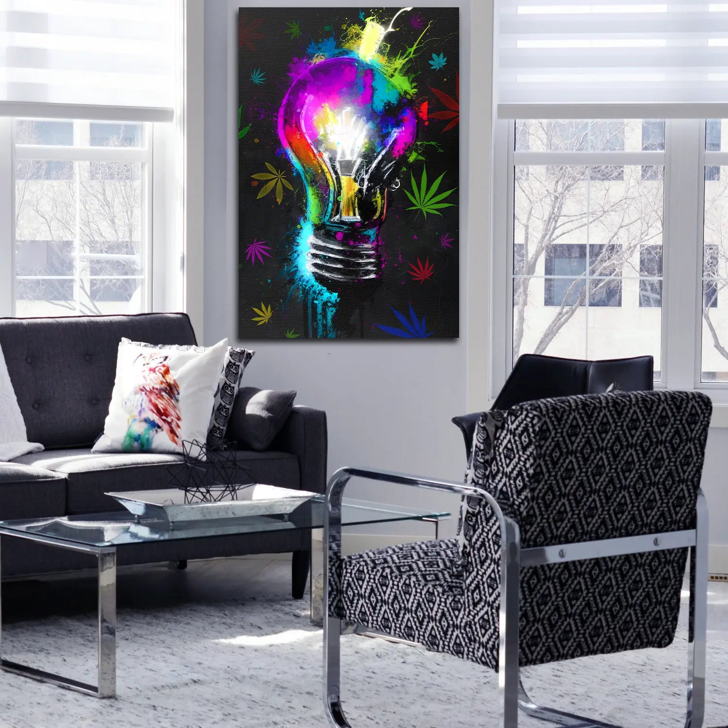Quadro stampa su tela moderno astratto Pop Art Lampadina Grass Style