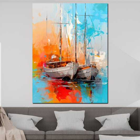 Quadro moderno astratto due barche a vela Painting Style