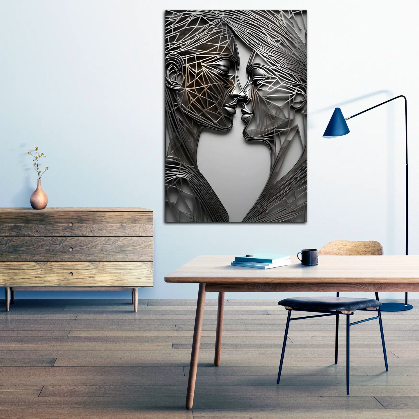 Quadro moderno bacio figure stile metallo