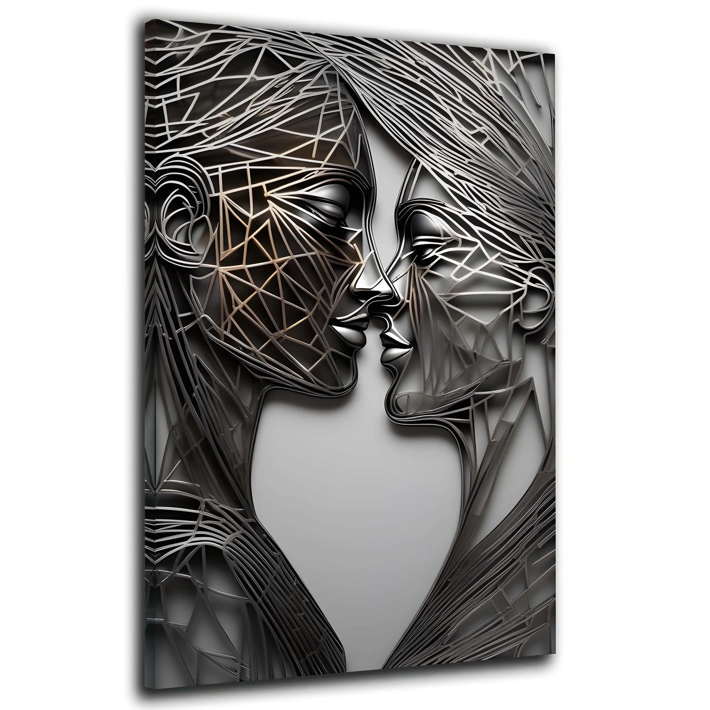 Quadro moderno bacio figure stile metallo