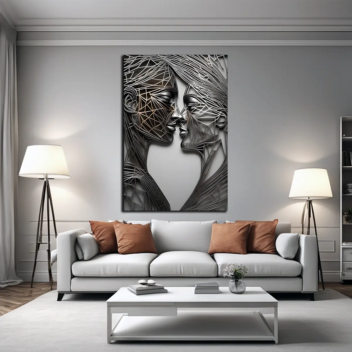 Quadro moderno bacio figure stile metallo