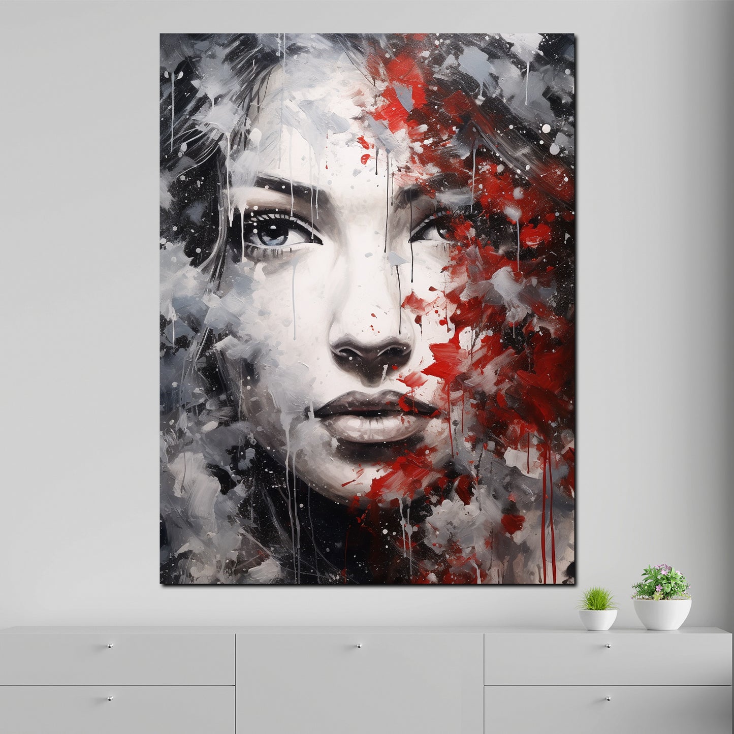 Quadro moderno bella donna viso in bianco e nero