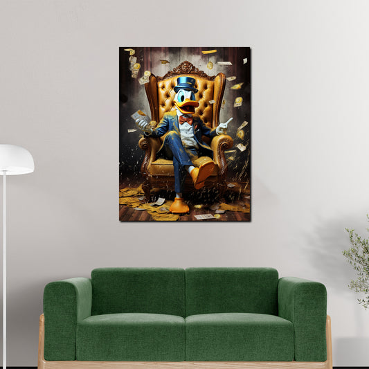 Quadro moderno comic duck soldi motvazione in poltrona