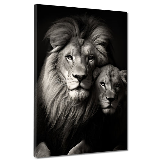 Quadro moderno coppia di leoni bianco nero