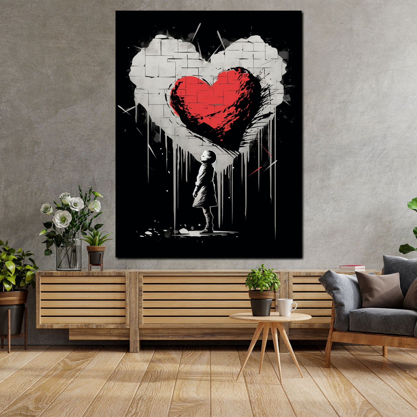 Quadro moderno cuore street art ragazza black style