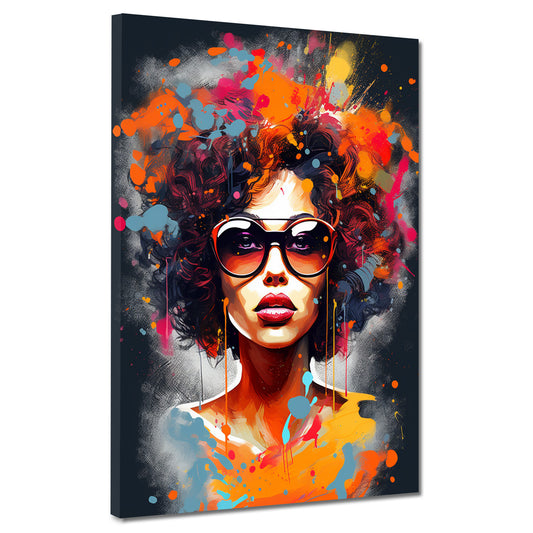 Quadro moderno donna africana con riccioli e occhiali da sole stile colore