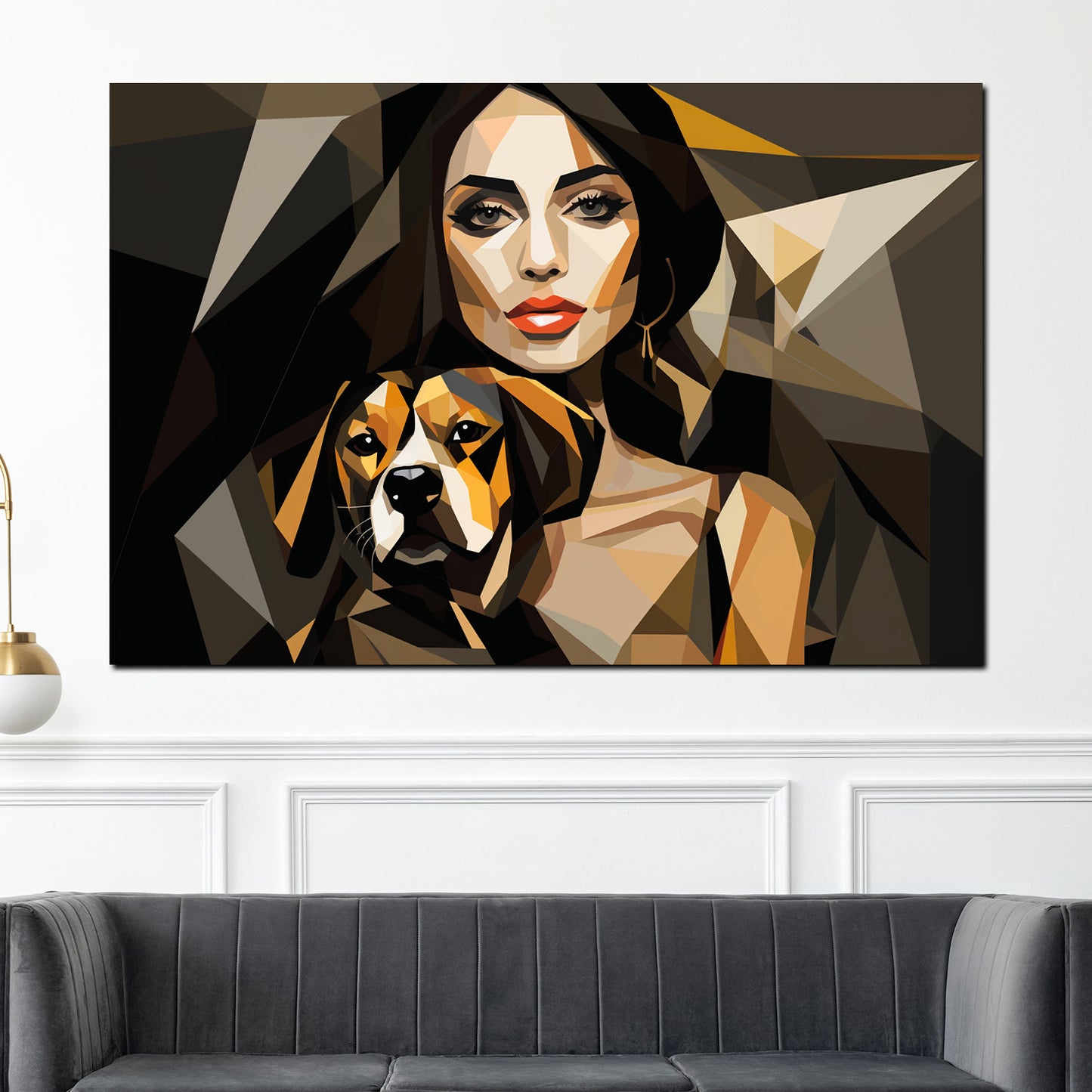 Quadro moderno donna astratta con cane