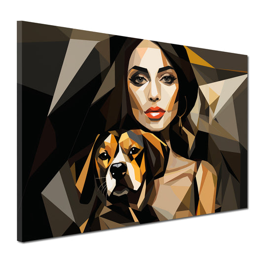Quadro moderno donna astratta con cane