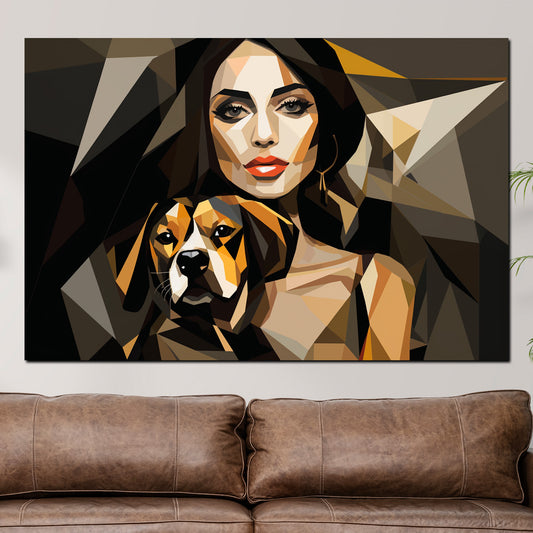 Quadro moderno donna astratta con cane