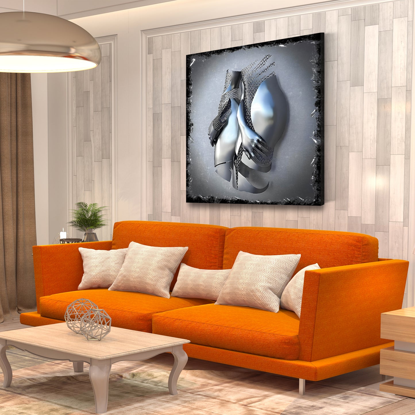 Quadro moderno figura astratta stile metallo 2 corpi wall art